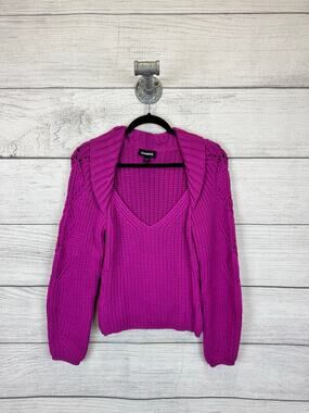 Express Women's Purple Chunky Knit Collar Sweater Size Medium